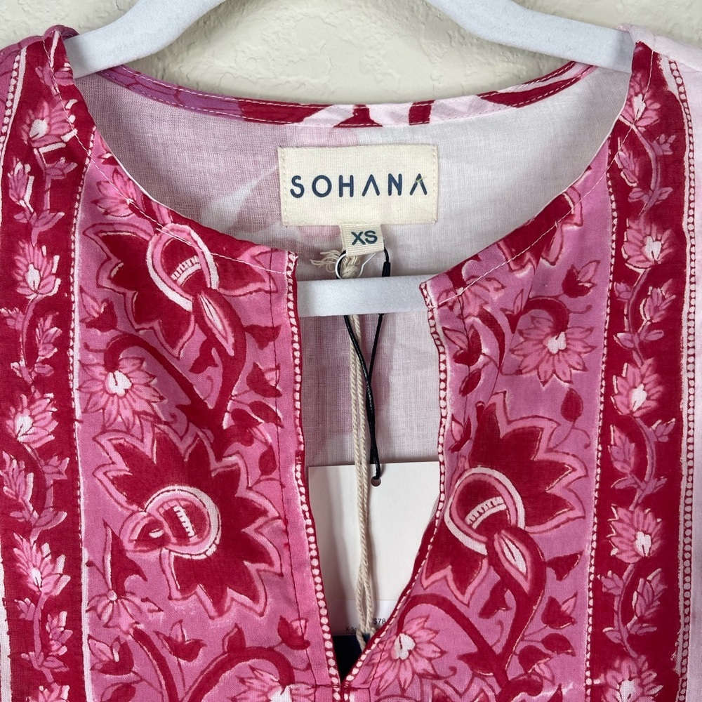 Sohana Block Print Cotton Floral Mini Dress Size XS NWT - Picture 5 of 12
